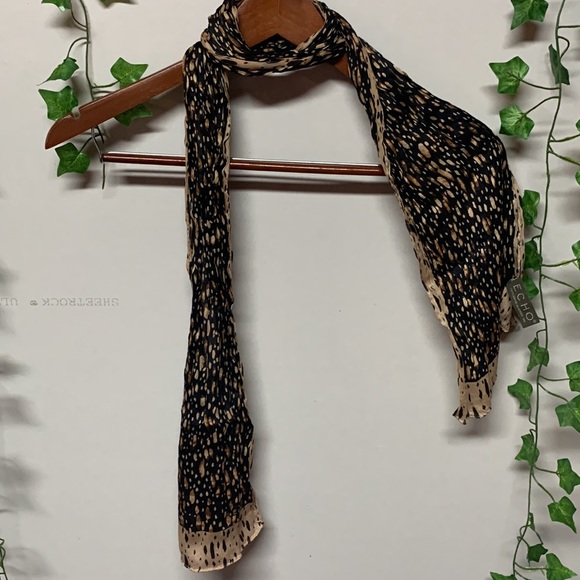 Black & Tan Patterned Echo Silk Scarf - Picture 2 of 4